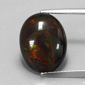 3.17캐럿 천연 멀티컬러 블랙 오팔, 타원형 컷, 14.6×11.5 mm, 불투명체