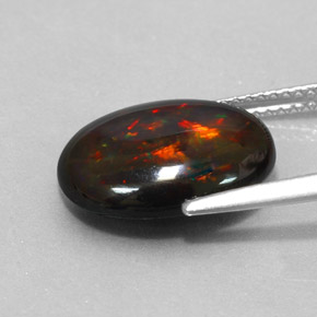 3.17캐럿 천연 멀티컬러 블랙 오팔, 타원형 컷, 14.6×11.5 mm, 불투명체