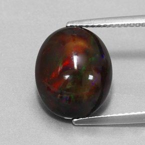 4.31캐럿 천연 멀티컬러 블랙 오팔, 타원형 컷, 13.4×11 mm, 불투명체