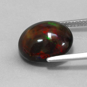 4.31캐럿 천연 멀티컬러 블랙 오팔, 타원형 컷, 13.4×11 mm, 불투명체