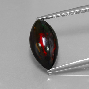 3.06캐럿 천연 멀티컬러 블랙 오팔, 마퀴즈, 15.4×8 mm, 불투명체