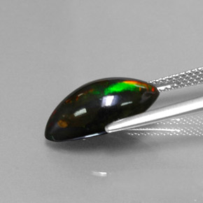 3.06캐럿 천연 멀티컬러 블랙 오팔, 마퀴즈, 15.4×8 mm, 불투명체