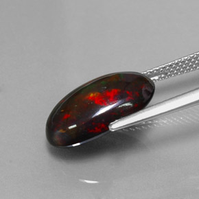 3.80캐럿 천연 멀티컬러 블랙 오팔, 타원형 컷, 15.2×9.5 mm, 불투명체