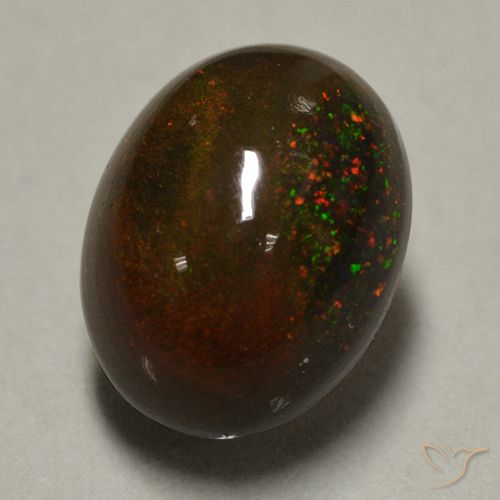 0.89캐럿 천연 멀티컬러 블랙 오팔, 타원형 컷, 8×6.1 mm, 불투명체