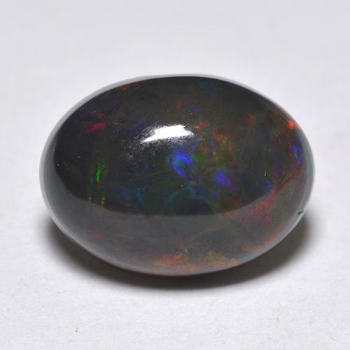 1.33캐럿 천연 멀티컬러 블랙 오팔, 타원형 컷, 9.4×7 mm, 투명한