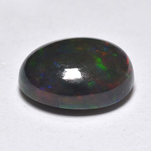 1.33캐럿 천연 멀티컬러 블랙 오팔, 타원형 컷, 9.4×7 mm, 투명한