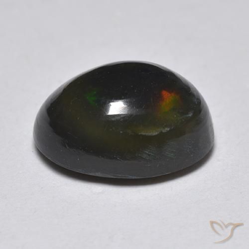 1.25캐럿 천연 다색 블랙 오팔, 타원형, 투명한