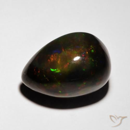5.08ct 자연스러운 다색 블랙 오팔, 배 모양, 투명한