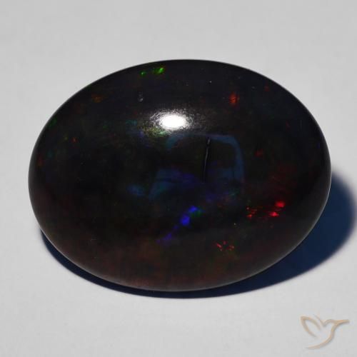 17.25ct 자연스러운 다색 블랙 오팔, 타원형, 불투명체