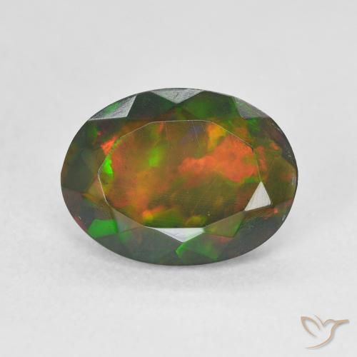 1.80캐럿 천연 멀티컬러 블랙 오팔, 타원형 컷, 11.3×8.5 mm, 투명한