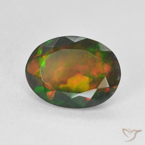 1.80캐럿 천연 멀티컬러 블랙 오팔, 타원형 컷, 11.3×8.5 mm, 투명한