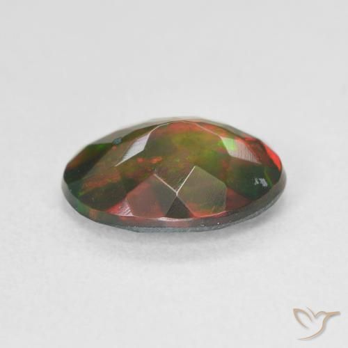 1.80캐럿 천연 멀티컬러 블랙 오팔, 타원형 컷, 11.3×8.5 mm, 투명한