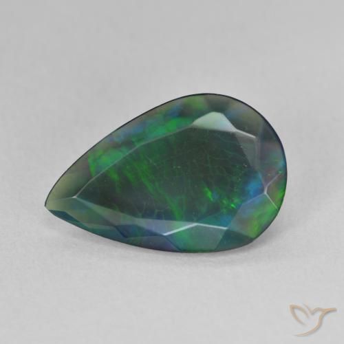 2.01캐럿 천연 멀티컬러 블랙 오팔, 배 모양, 15.1×9.8 mm, 투명한