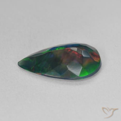 2.01캐럿 천연 멀티컬러 블랙 오팔, 배 모양, 15.1×9.8 mm, 투명한