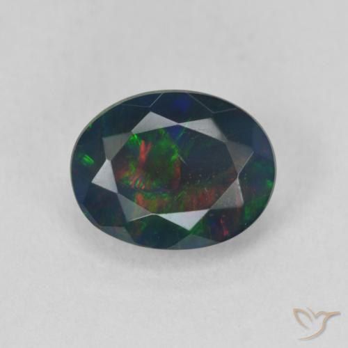 1.35ct 자연스러운 다색 블랙 오팔, 타원형, 투명한