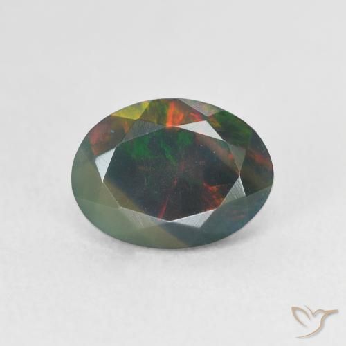 1.09ct 자연스러운 다색 블랙 오팔, 타원형, 투명한