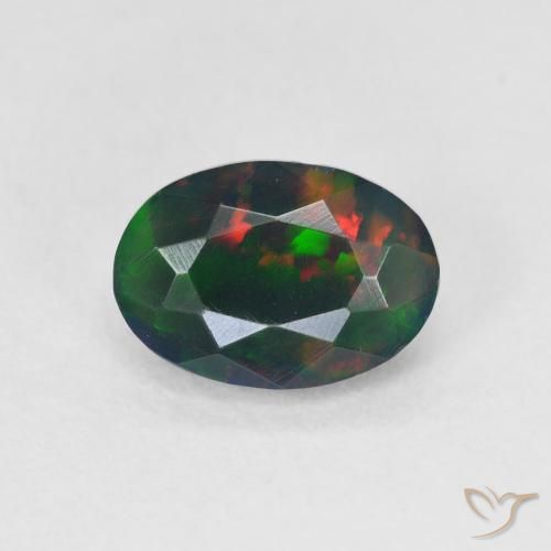0.86ct 자연스러운 다색 블랙 오팔, 타원형, 투명한