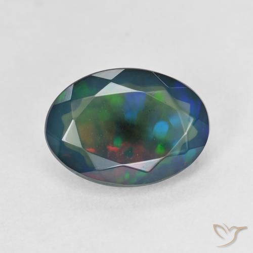1.90ct 자연스러운 다색 블랙 오팔, 타원형, 투명한