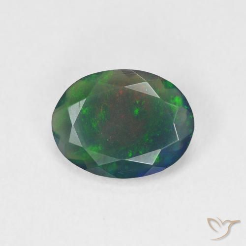 0.88ct 자연스러운 다색 블랙 오팔, 타원형, 투명한