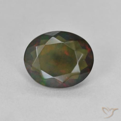 1.24ct 자연스러운 다색 블랙 오팔, 타원형, 투명한