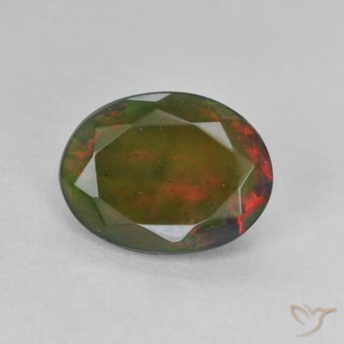 1.24ct 자연스러운 다색 블랙 오팔, 타원형, 투명한