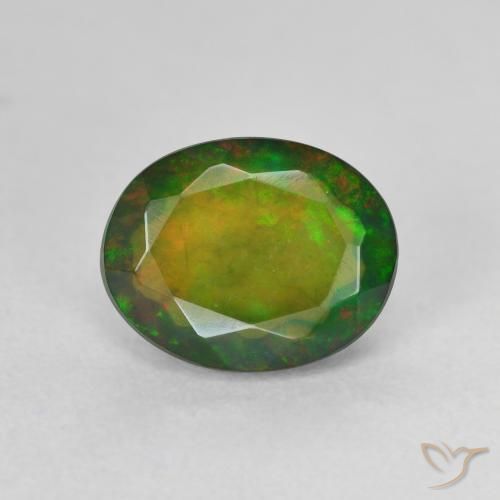 1.38ct 자연스러운 다색 블랙 오팔, 타원형, 투명한