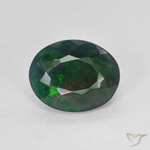 1.54ct 자연스러운 다색 블랙 오팔, 타원형, 투명한