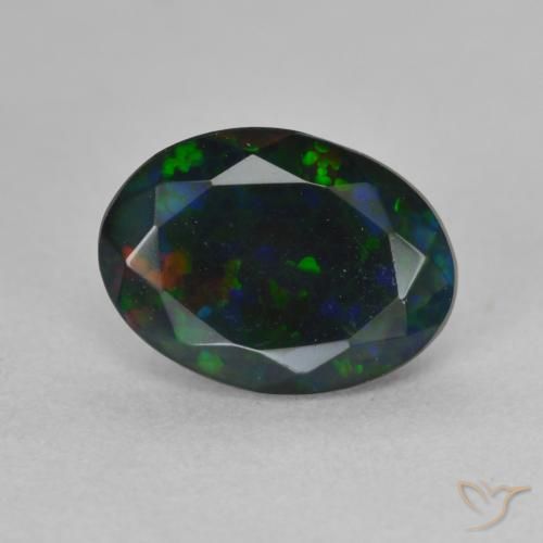 1.18ct 자연스러운 다색 블랙 오팔, 타원형, 투명한