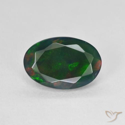 1.66ct 자연스러운 다색 블랙 오팔, 타원형, 투명한