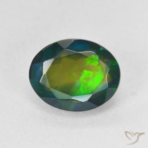 1.60ct 자연스러운 다색 블랙 오팔, 타원형, 투명한