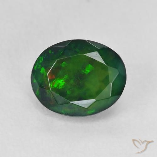 1.38ct 자연스러운 다색 블랙 오팔, 타원형, 투명한