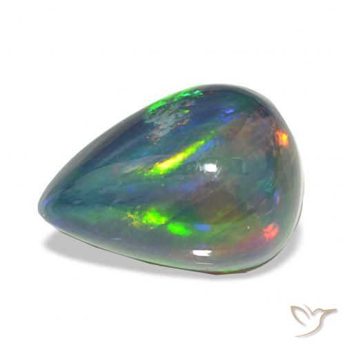 7.46ct 다색 블랙 오팔, 배 모양, 불투명체