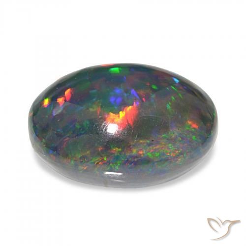 7.80캐럿 천연 다색 블랙 오팔, 타원형, 불투명체
