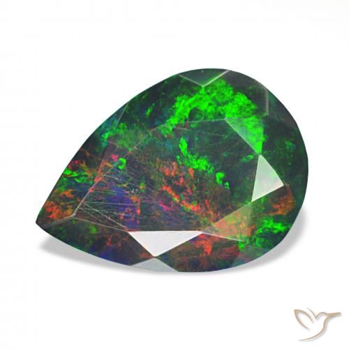 1.40ct 다색 블랙 오팔, 배 모양, 불투명체