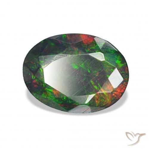 1.60캐럿 천연 다색 블랙 오팔, 타원형, 불투명체