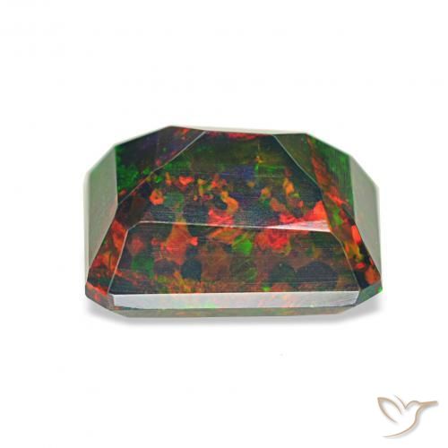 1.52캐럿 천연 다색 블랙 오팔, 옥타곤 / 에메랄드 컷, 불투명체