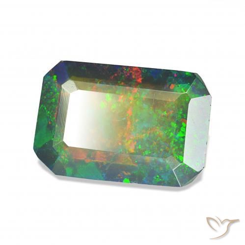 1.24캐럿 천연 다색 블랙 오팔, 옥타곤 / 에메랄드 컷, 불투명체