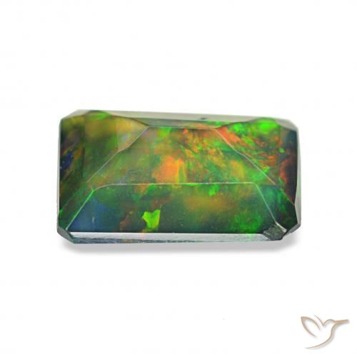 0.77캐럿 천연 다색 블랙 오팔, 옥타곤 / 에메랄드 컷, 불투명체