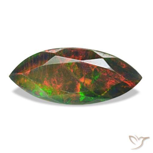 1.58캐럿 천연 멀티컬러 블랙 오팔, 마퀴즈, 13.7×6 mm, 투명한