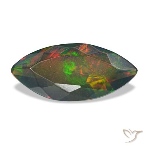 1.00캐럿 천연 멀티컬러 블랙 오팔, 마퀴즈, 12×5.6 mm, 투명한