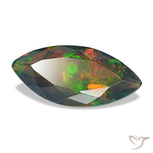 1.00캐럿 천연 멀티컬러 블랙 오팔, 마퀴즈, 12×5.6 mm, 투명한
