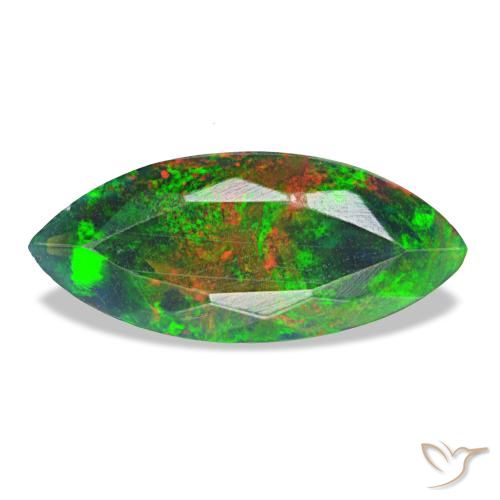 1.44캐럿 천연 멀티컬러 블랙 오팔, 마퀴즈, 13.7×6 mm, 불투명체