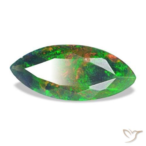1.44캐럿 천연 멀티컬러 블랙 오팔, 마퀴즈, 13.7×6 mm, 불투명체