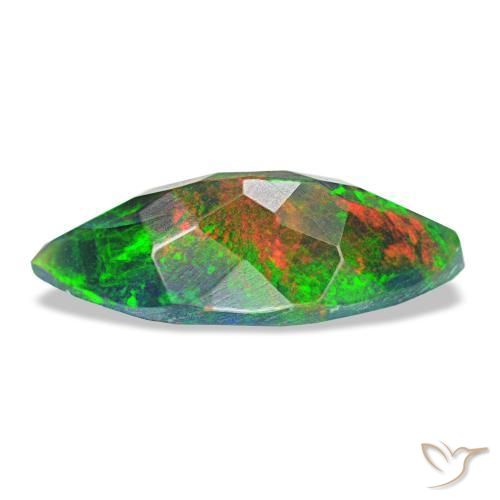 1.44캐럿 천연 멀티컬러 블랙 오팔, 마퀴즈, 13.7×6 mm, 불투명체