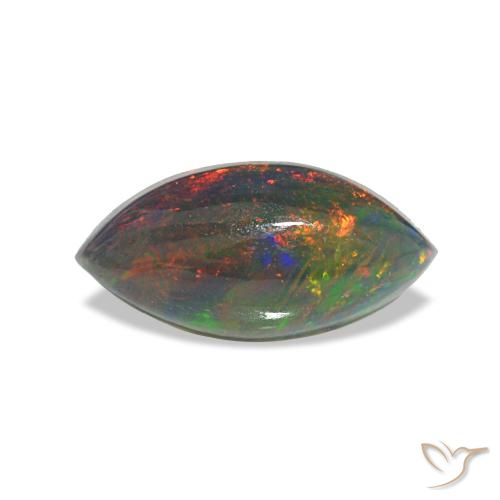 0.78캐럿 천연 멀티컬러 블랙 오팔, 마퀴즈, 10.1×5.1 mm, 투명한