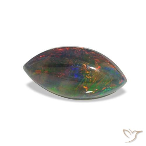 0.78캐럿 천연 멀티컬러 블랙 오팔, 마퀴즈, 10.1×5.1 mm, 투명한