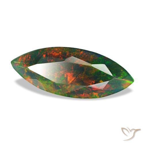 1.68캐럿 천연 멀티컬러 블랙 오팔, 마퀴즈, 15.6×6.2 mm, 불투명체