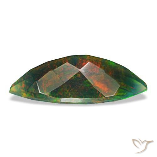 1.68캐럿 천연 멀티컬러 블랙 오팔, 마퀴즈, 15.6×6.2 mm, 불투명체