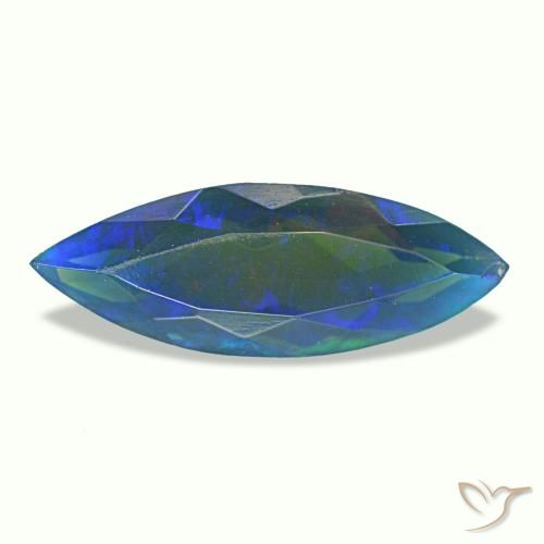 1.12캐럿 천연 멀티컬러 블랙 오팔, 마퀴즈, 14.2×5.1 mm, 투명한