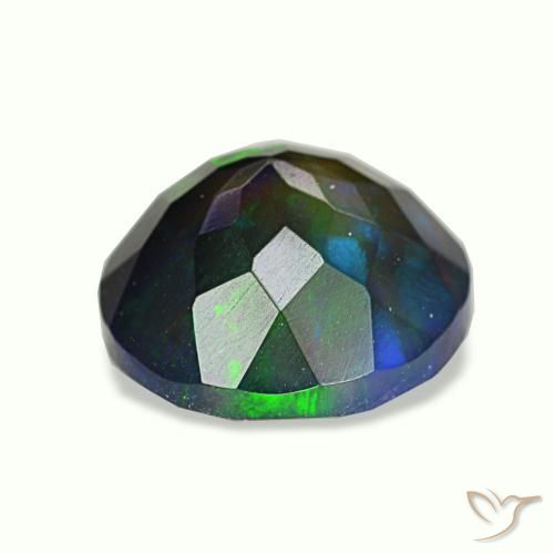 1.91캐럿 천연 멀티컬러 블랙 오팔, 라운드 컷, 9.09 mm, 투명한